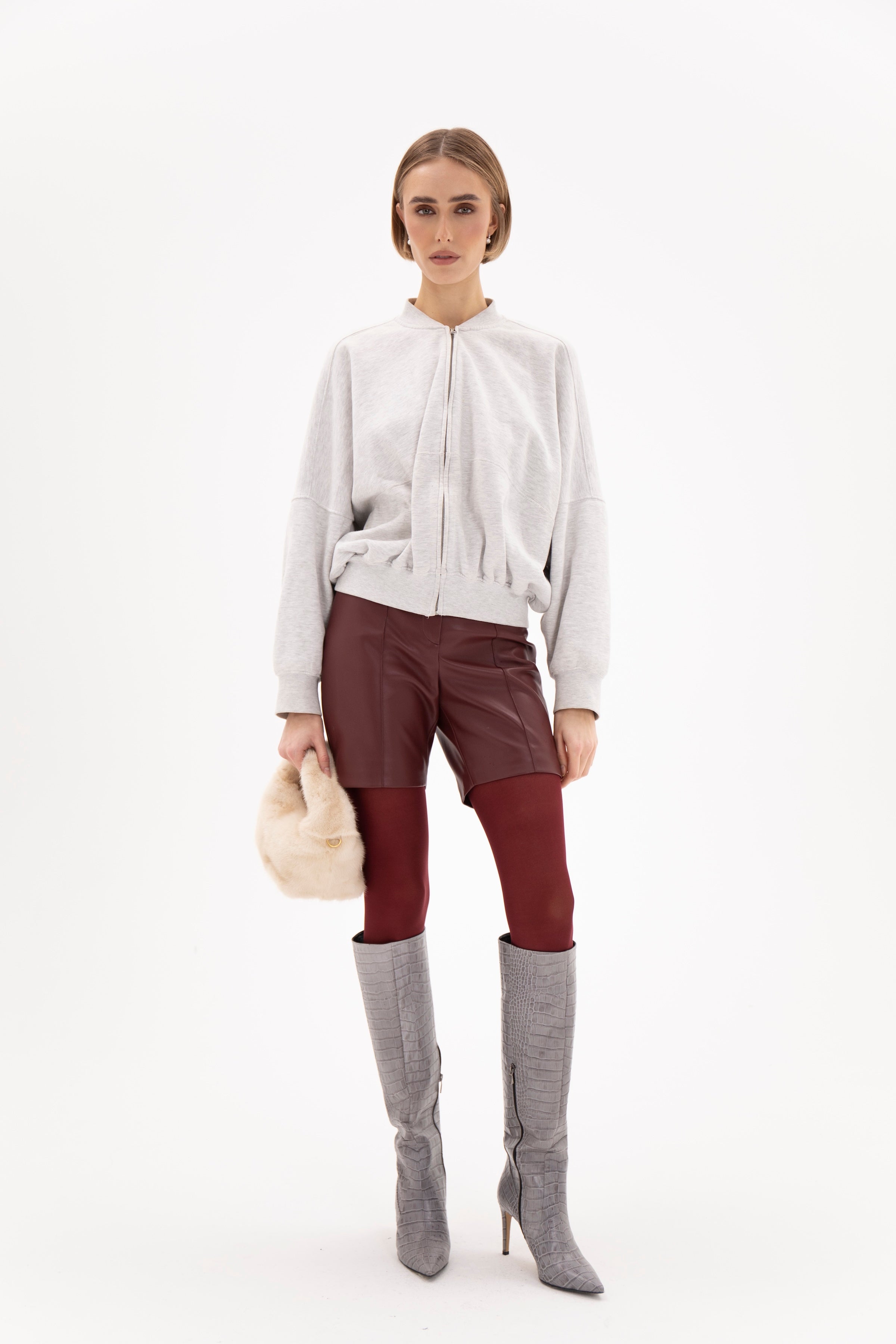 Ivory Tailored Shorts Burgundy