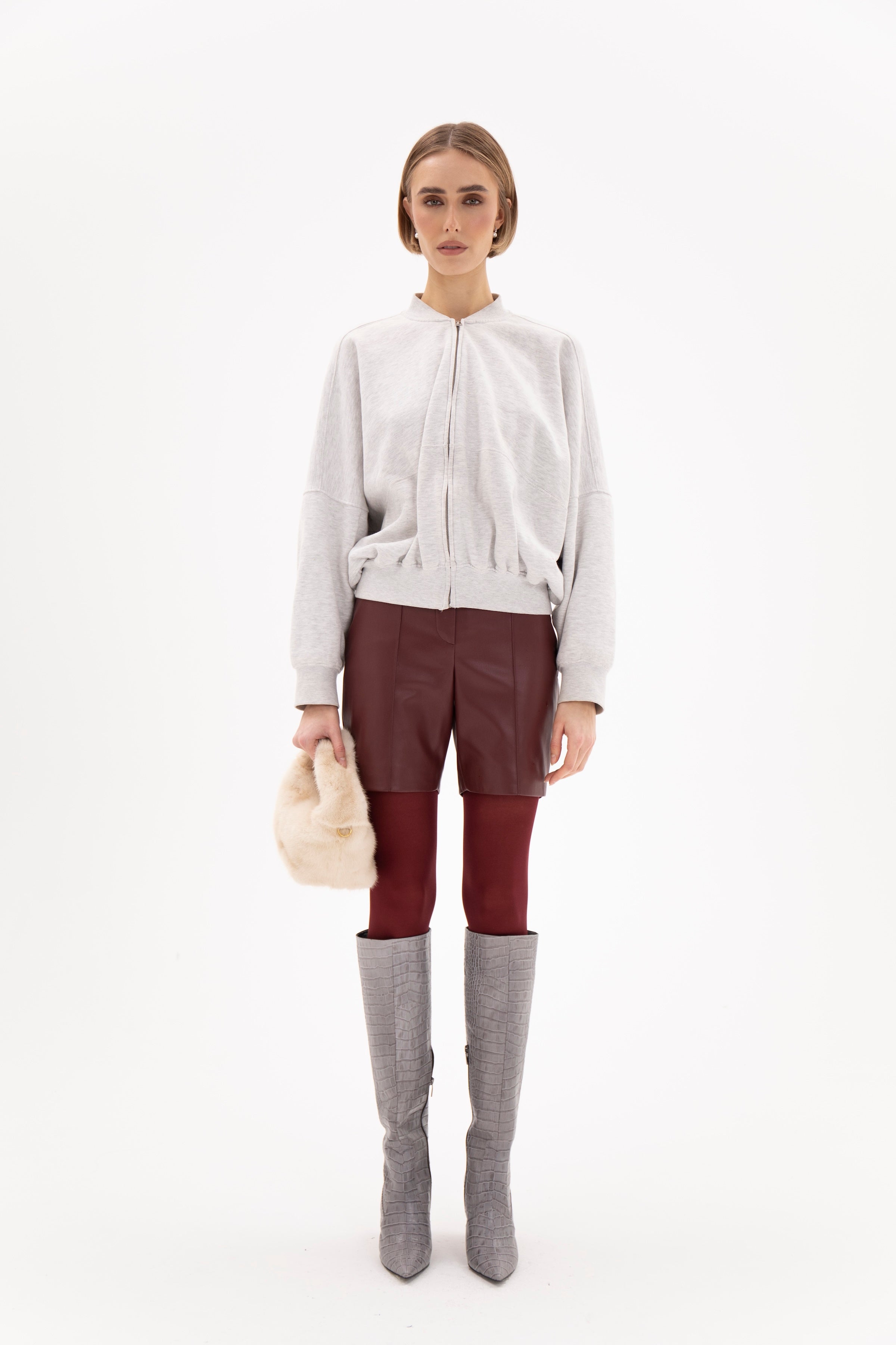 Ivory Tailored Shorts Burgundy