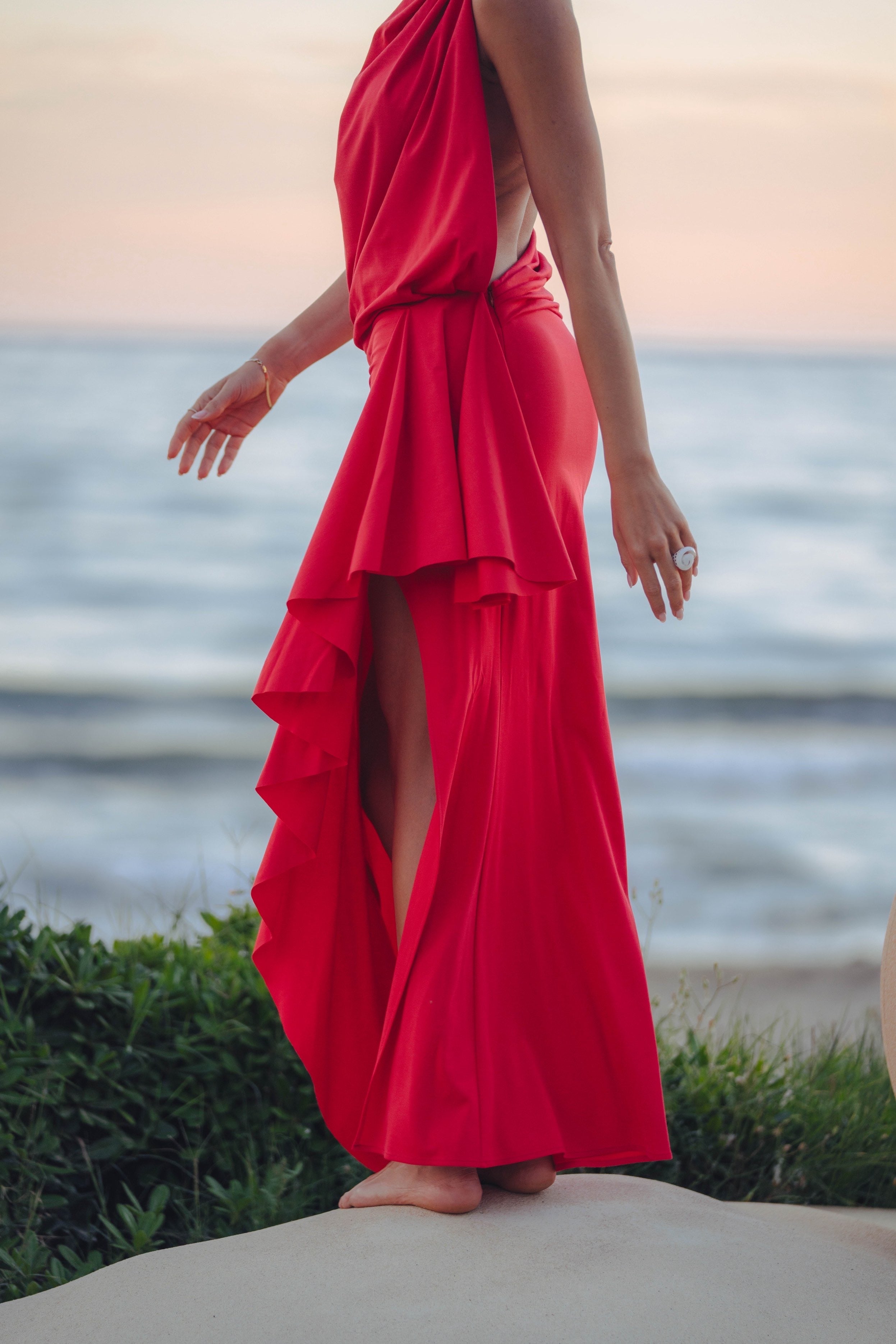 Open Back Hour Dress Red